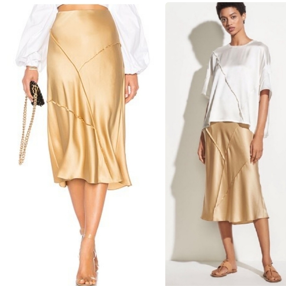 Vince. Raw Edge Bias gold Silk Skirt Size XS